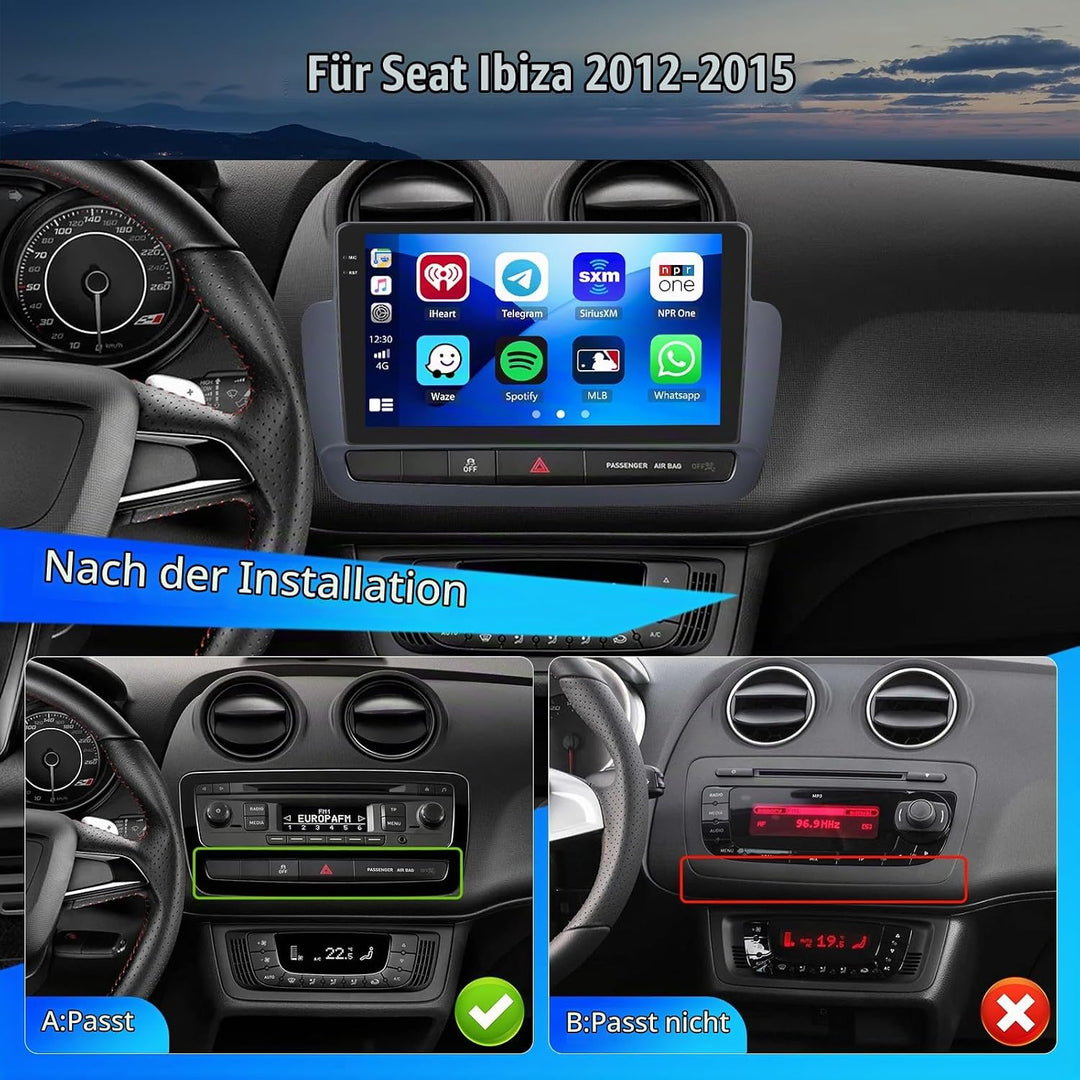 Hikity 4+64G Android 15 Autoradio für Seat Ibiza 2012-2015, 9" Bildschirmradio mit Wireless CarPlay
