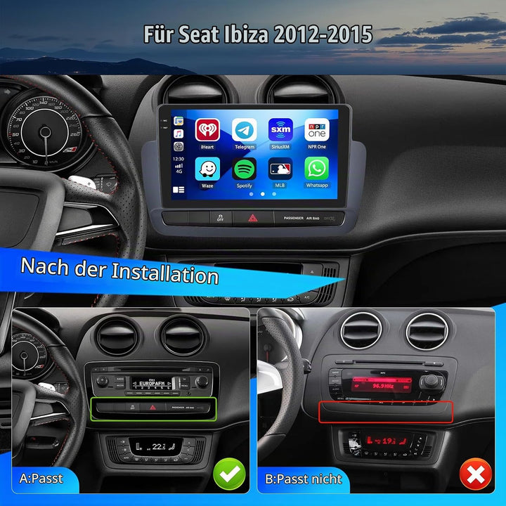 Hikity 4+64G Android 15 Autoradio für Seat Ibiza 2012-2015, 9" Bildschirmradio mit Wireless CarPlay