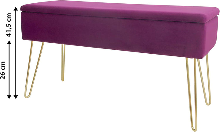 ECHTWERK Sitzbank “Scarlett“, Polsterbank mit Samtbezug, Aufbewahrungstruhe rechteckig, Schminkbank