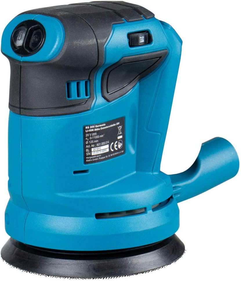GERMANIA Plattform Akku-Exzenterschleifer 20 V mit 125 mm Schleifpapier & Staubabsaugung (ohne Akku