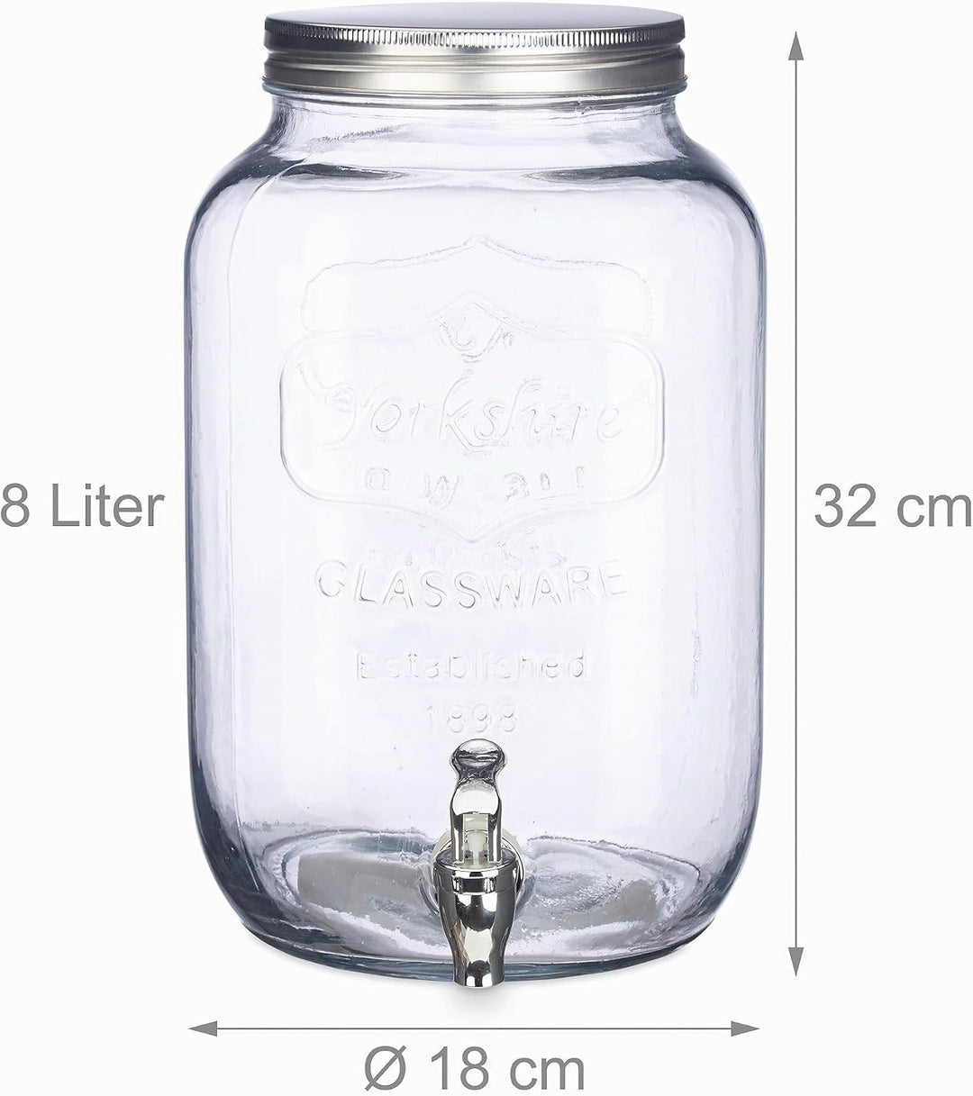 Relaxdays 2 x Getränkespender 8 l, Glas, Zapfhahn, Retro Saftspender Gastro, Vintage Limonadenspende