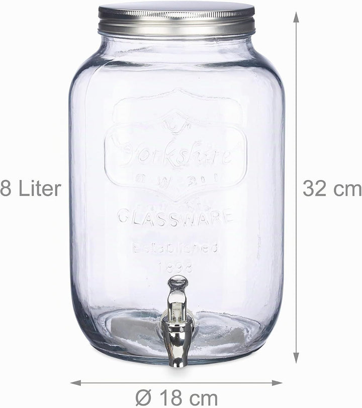 Relaxdays 2 x Getränkespender 8 l, Glas, Zapfhahn, Retro Saftspender Gastro, Vintage Limonadenspende