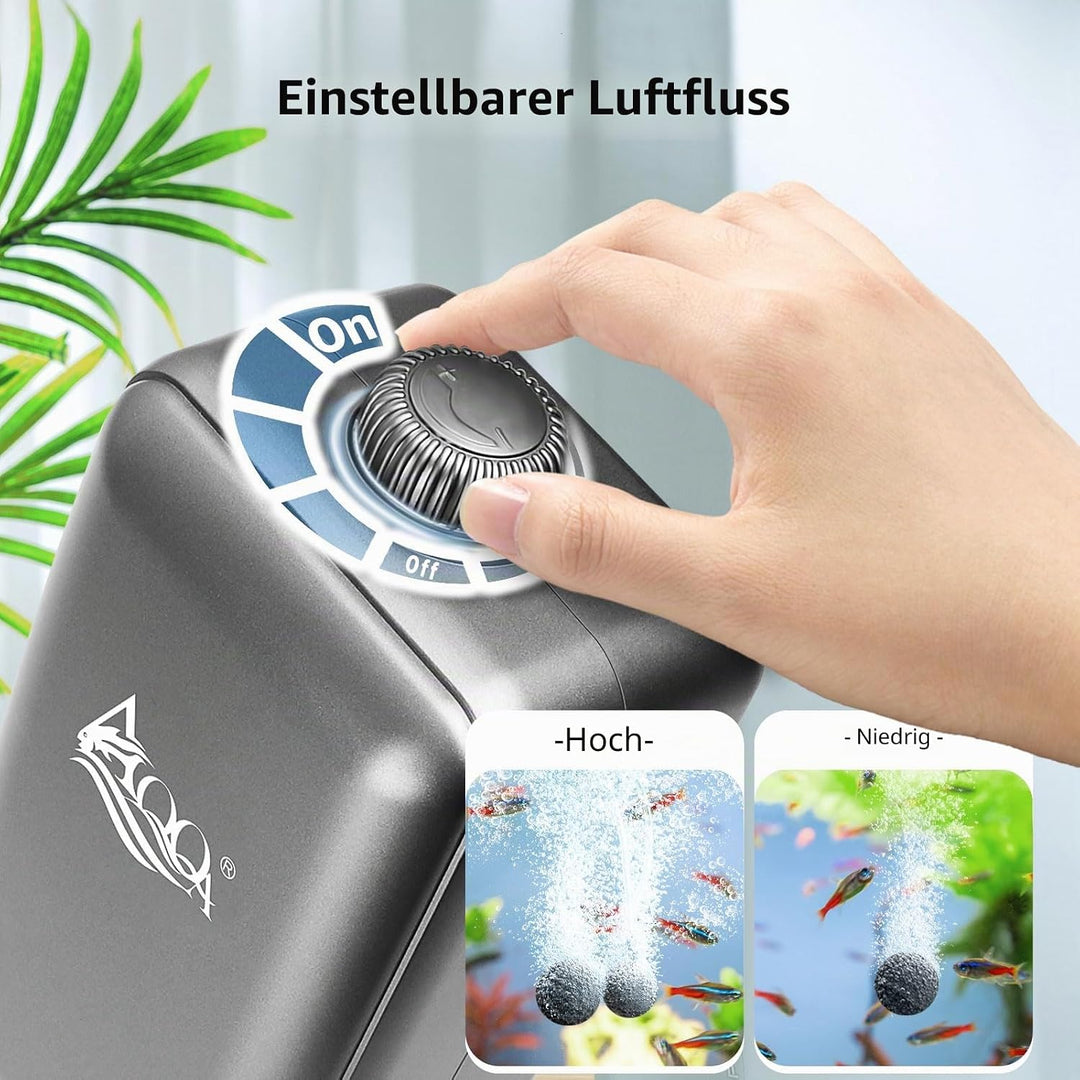 AQQA Aquarium Luftpumpe, ≤ 35dB Extrem Leise Aquarium Sauerstoffpumpe mit Allem Zubehör, für Aquarie