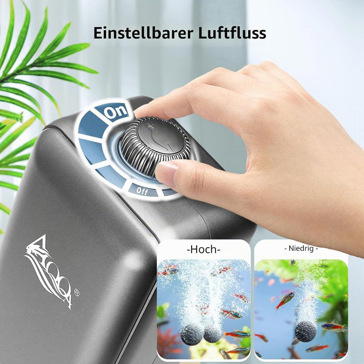 AQQA Aquarium Luftpumpe, ≤ 35dB Extrem Leise Aquarium Sauerstoffpumpe mit Allem Zubehör, für Aquarie