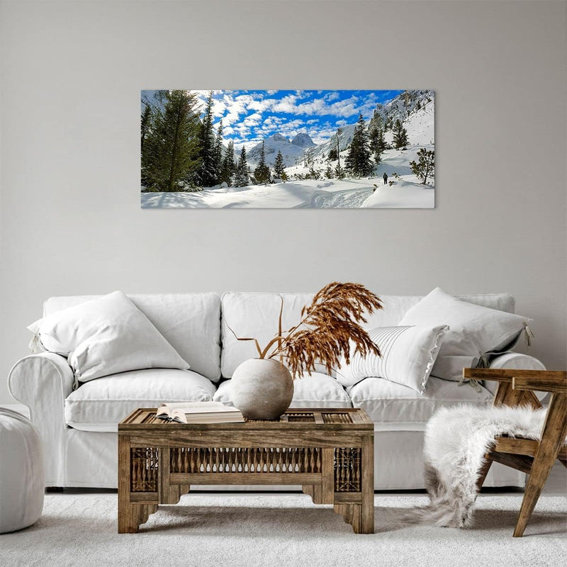 Panorama Bilder auf Leinwand 100x40cm Leinwandbild Tal Wolken Lawine Sport Gross Wanddeko Bild Schla