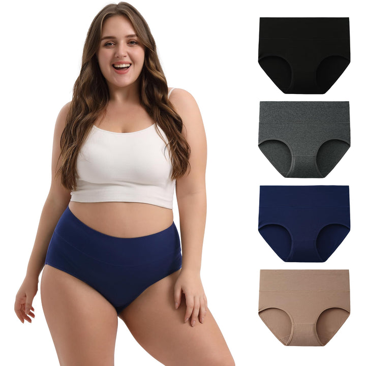 INNERSY Unterhosen Grosse Grössen Damen Taillenslip Baumwolle High Waist Slip (44-62) 4er Pack 56-58