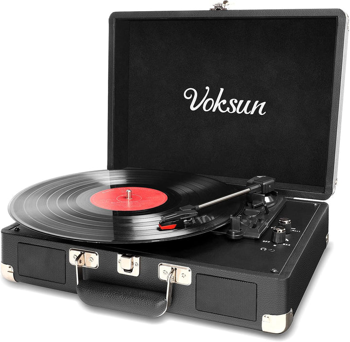 Voksun Bluetooth Record Player, Vinyl Turntable, Built-in Speaker, Belt Drive 33/45/78 RPM, Portable