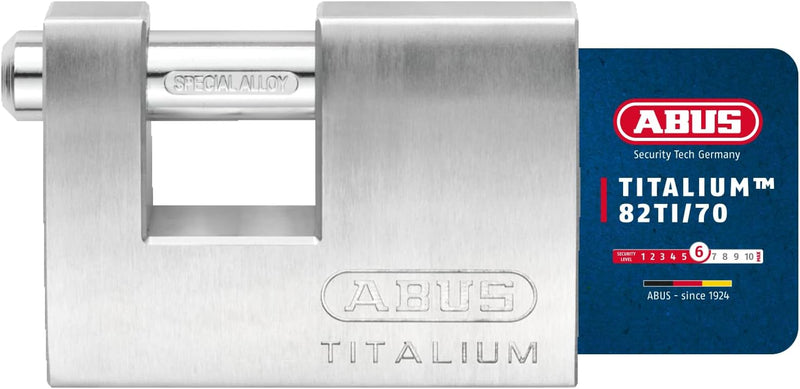 ABUS Titalium Vorhängeschloss 82TI/70 - Monoblock-Hangschloss für Rollgitter, Automaten, Container u