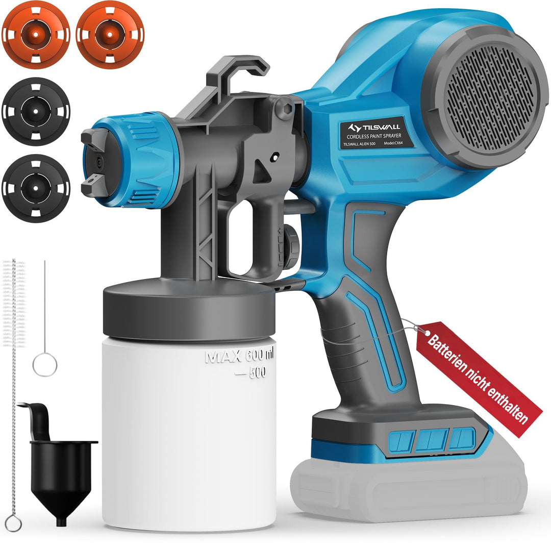 Tilswall Farbsprühsystem Alien500 Akku kabellos, für Makita 18V (ohne Akku) Hellblau 600 Milliliter,
