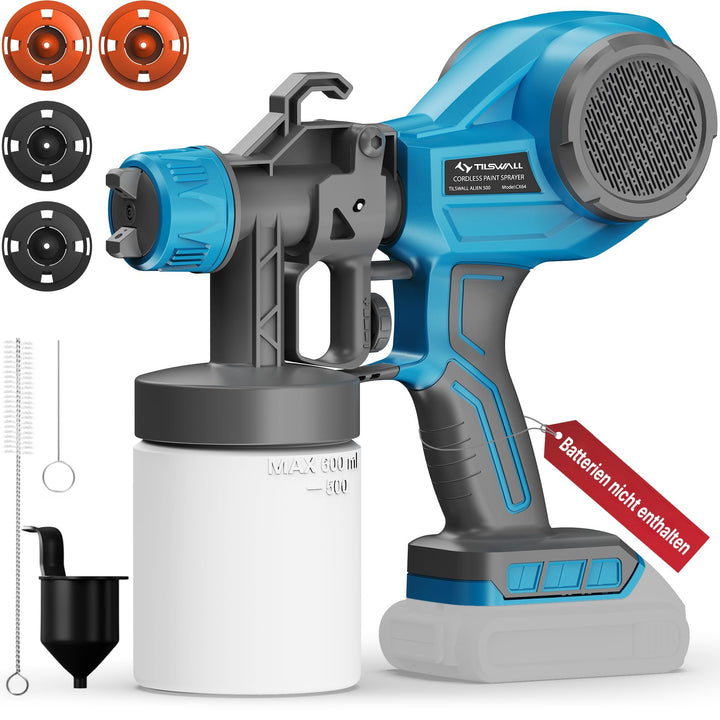 Tilswall Farbsprühsystem Alien500 Akku kabellos, für Makita 18V (ohne Akku) Hellblau 600 Milliliter,