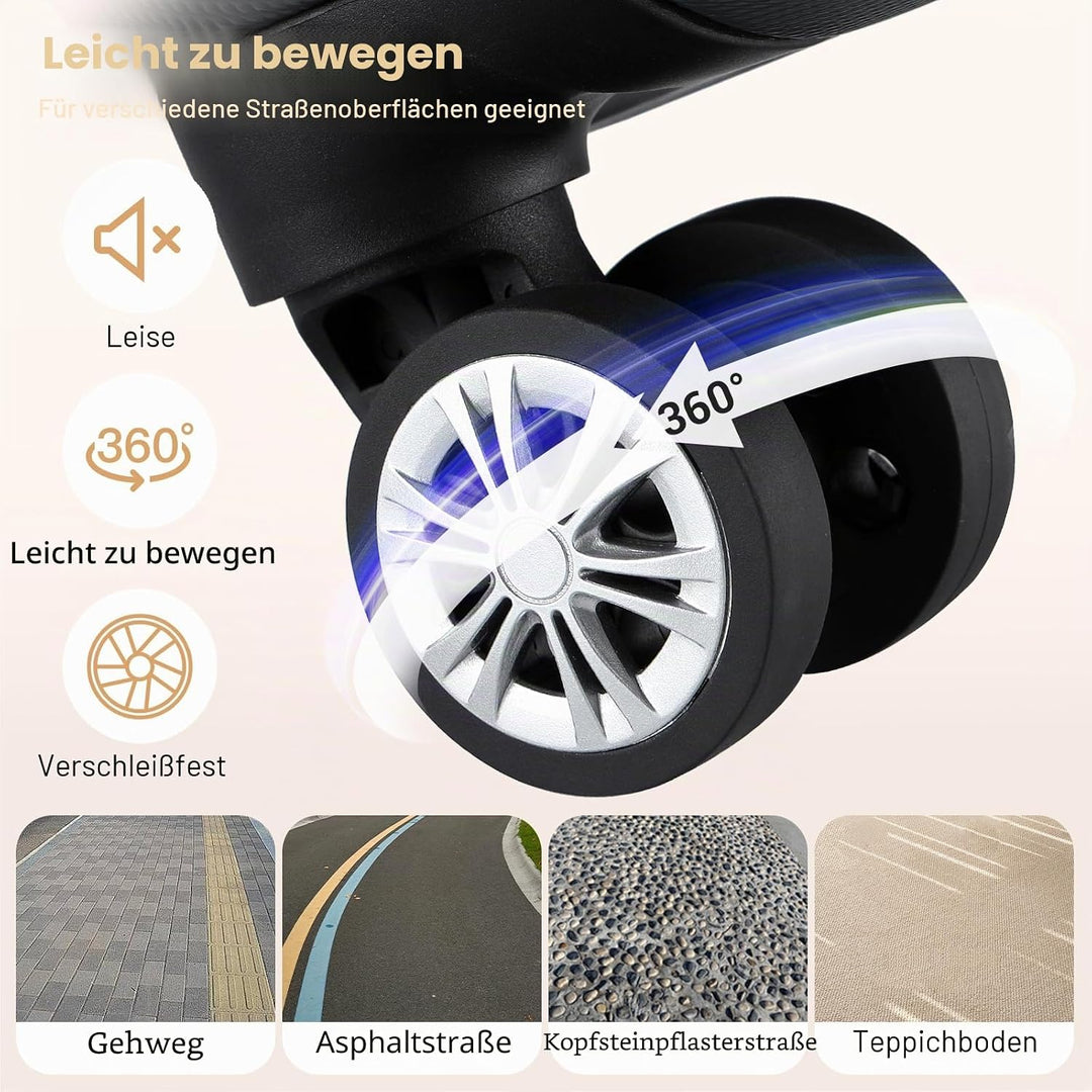 KONO Hartschale Gepäck Leichten ABS Reisekoffer Rollenkoffer 4 Rollen Grau L, Grau L
