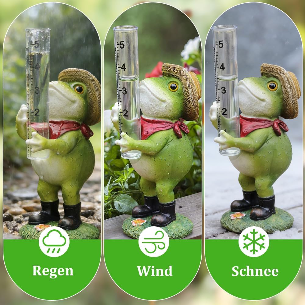 Regenmesser für Garten, Regenmesser Frostsicher mit Glas Messbecher, Niederschlagsmesser, Frosch Gar