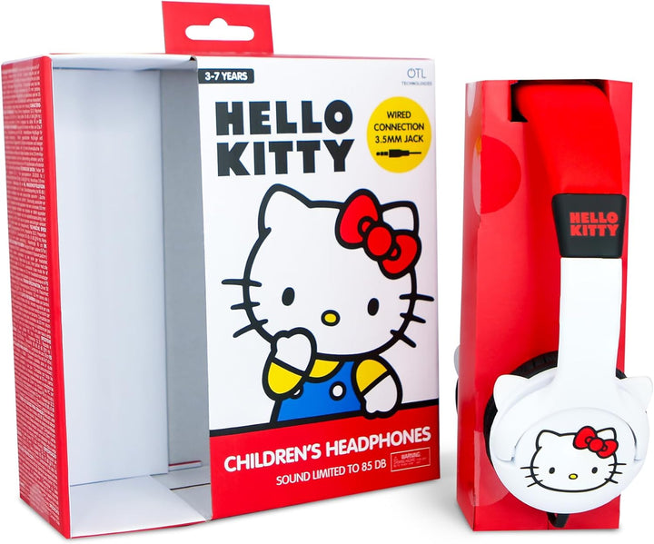 OTL Technologies HK1180 Hello Kitty Kopfhörer für Kinder, kabelgebunden, mit geformten Ohren, Weiss