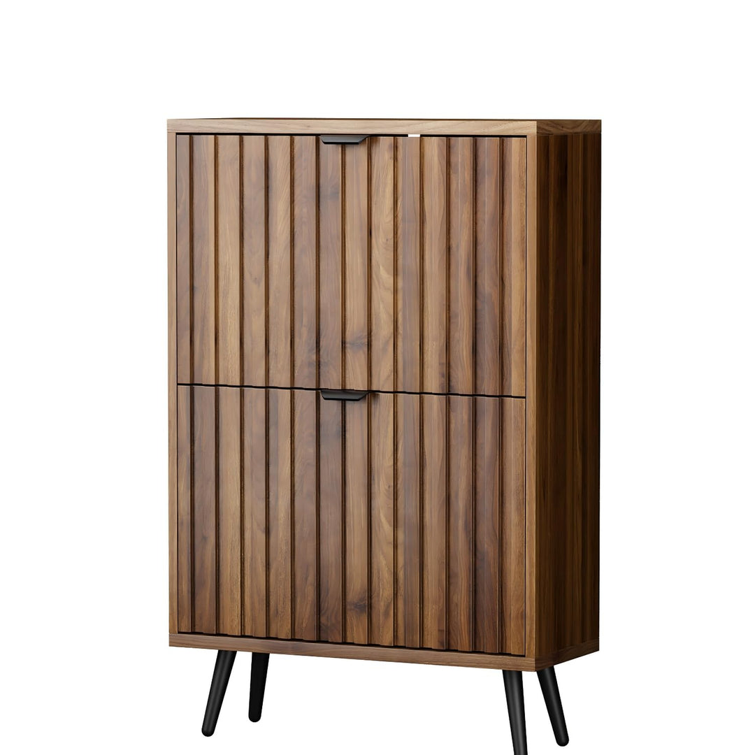 Schuhschrank, 60x24x94 cm, Walnussfarbe, 2 Klappen, 4 verstellbare Fächer, für 8-12 Paar Schuhe