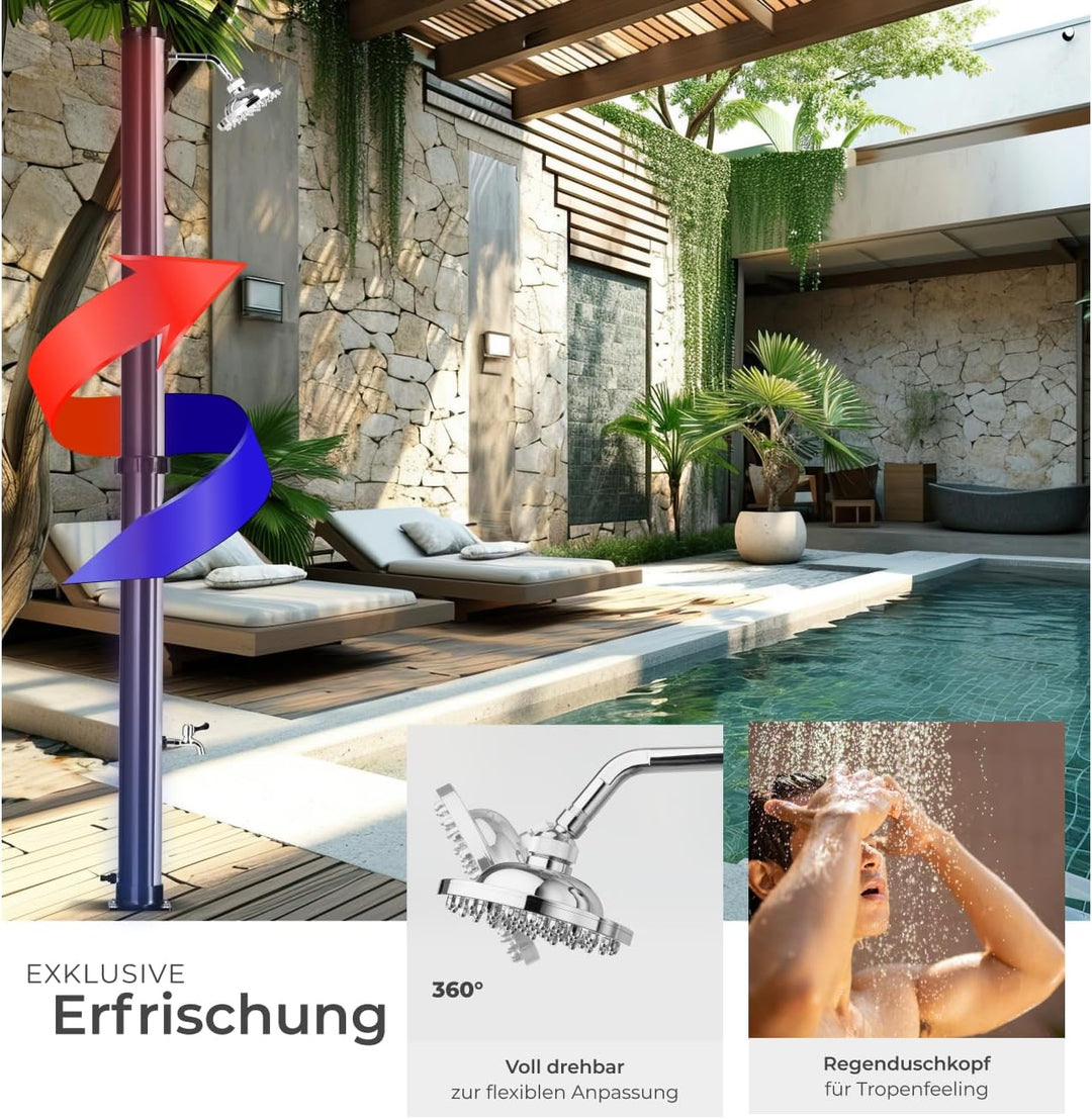 tectake® Gartendusche mit Duschkopf gross und Wasserhahn für Füsse, Solardusche 20l, solar Shower Au
