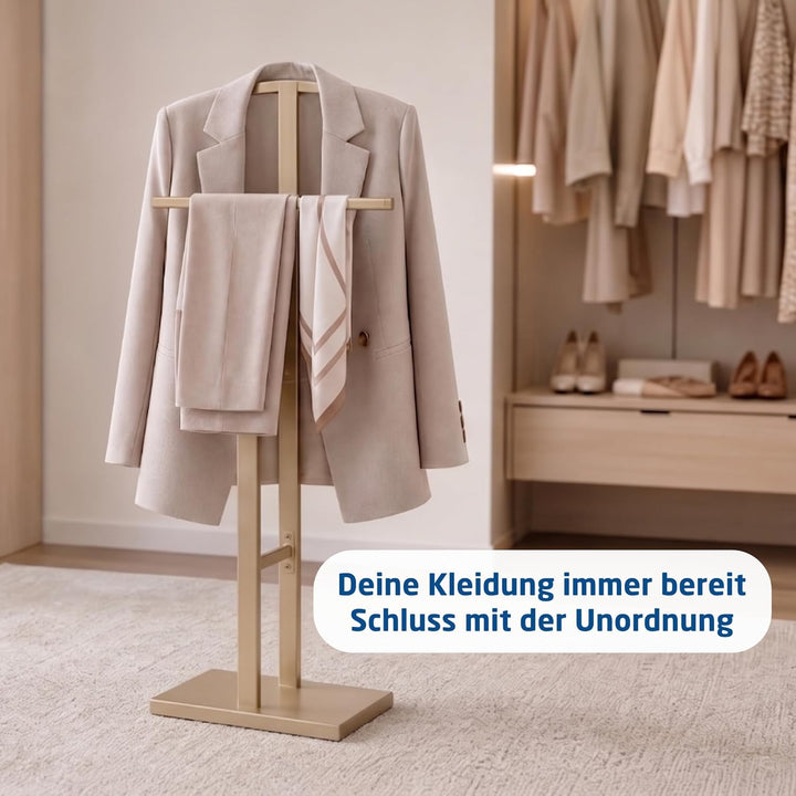 Herrendiener Mod. ADAK - Farbe Mattgold - Mit Oberer Kleiderstange und Hosenstange - 52 x 18 x 100 c