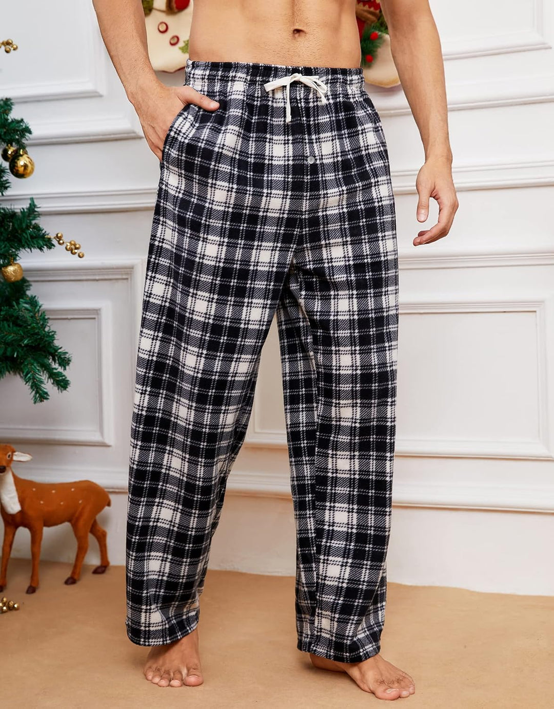 U2SKIIN Pyjamahose Herren lang kariert Schlafhose Schlafanzughosen für Herren Fleece Pyjama Hosen Na