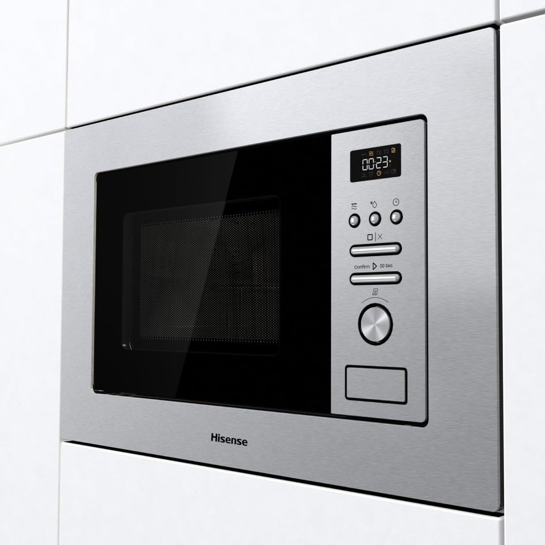 Hisense BIM320G41X Einbau-Mikrowelle, 1000 W, 20 l, Höhe 38,8 cm x Breite 59,5 cm, Edelstahl, 5 Leis