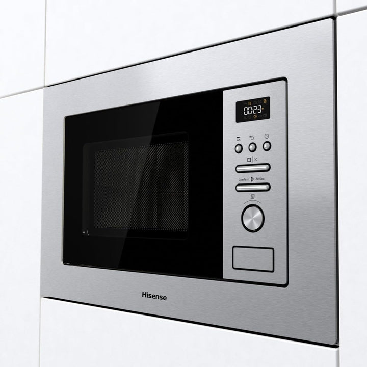 Hisense BIM320G41X Einbau-Mikrowelle, 1000 W, 20 l, Höhe 38,8 cm x Breite 59,5 cm, Edelstahl, 5 Leis