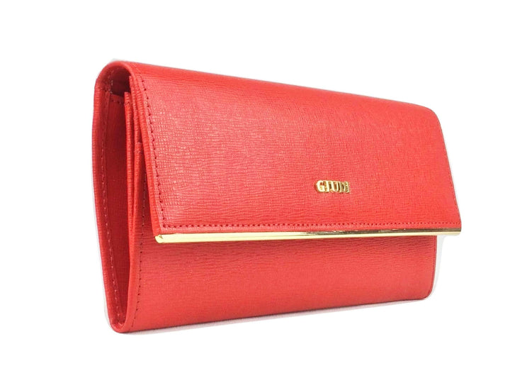 GIUDI ® Geldbörse Damen Leder Rot Lang Echtleder Saffiano Gold-Optik Abendtasche Clutch Kartenfächer