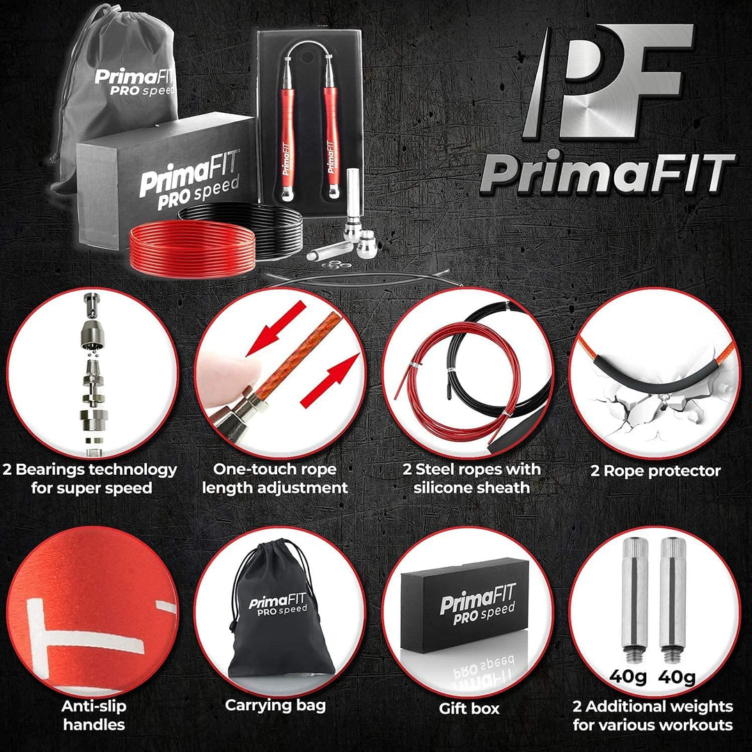 PrimaFIT Springseil Erwachsene Fitness Pro Speed Jump Rope 3m Seilspringen Verstellbar Mit Gewichten