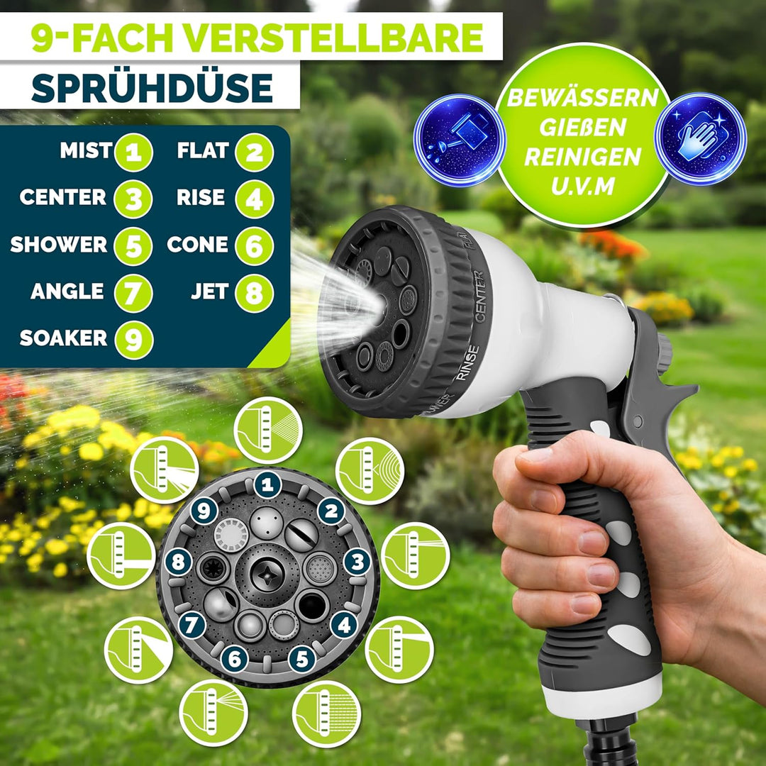 tillvex Schlauchtrommel Wasser mit Wandhalterung + Tragegriff | Schlauchaufroller mit Handbrause und