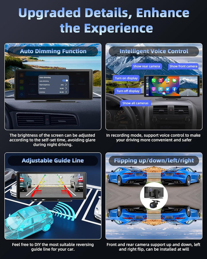 Exklusiv 10,26 Zoll Carplay Display Android Auto Display mit 180° Drehen 2,5K Dashcam, Wireless Auto
