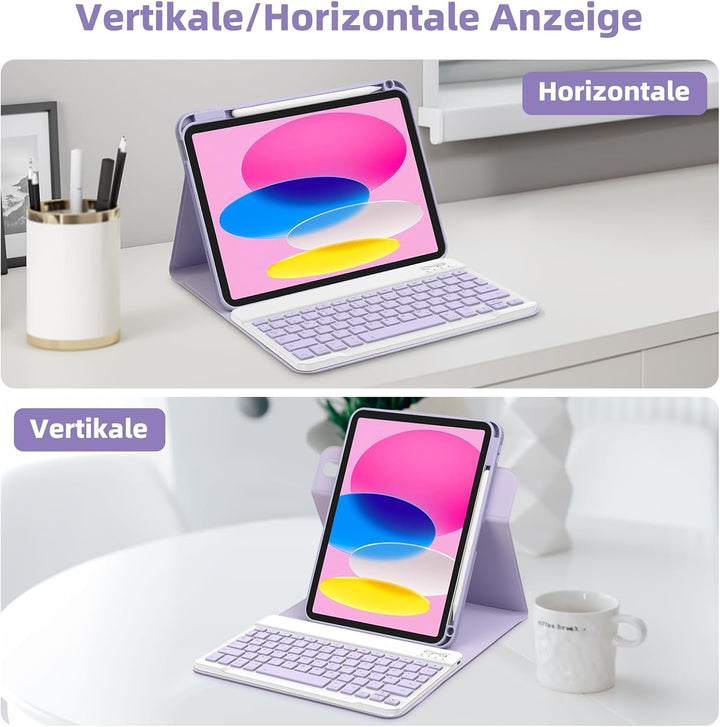 Bettdow für iPad A16 11. Generation 2025/10.Generation 2022 Tastatur Hülle, Hoch-/Querformat Verwend