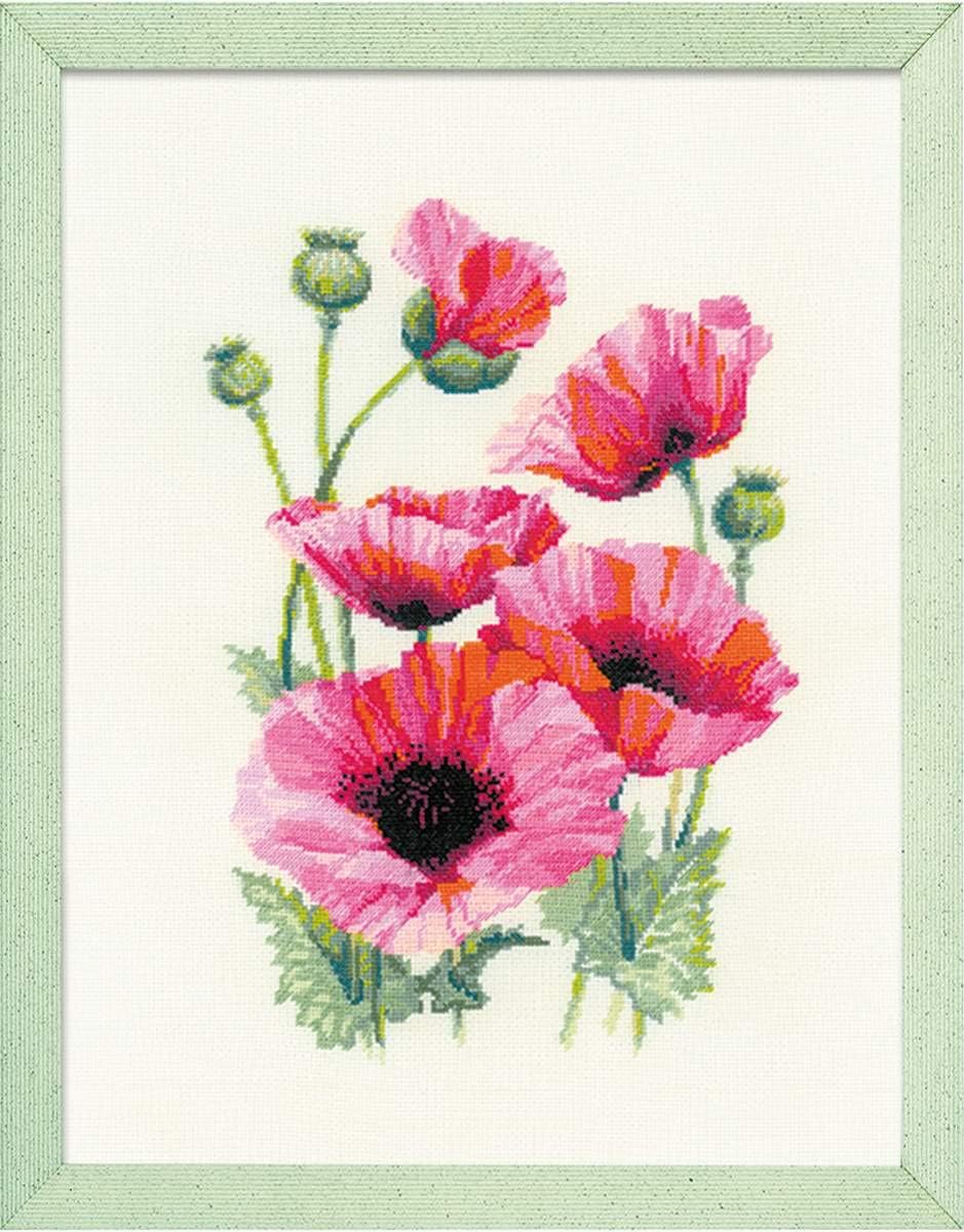 Riolis 1775 Kreuzstichpackung rosa Mohnblumen, Zählmuster Kreuzstich-Set, Baumwolle, mehrfarbig, 253