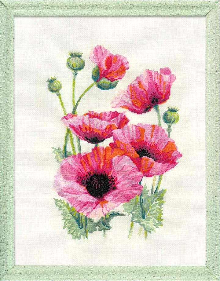 Riolis 1775 Kreuzstichpackung rosa Mohnblumen, Zählmuster Kreuzstich-Set, Baumwolle, mehrfarbig, 253