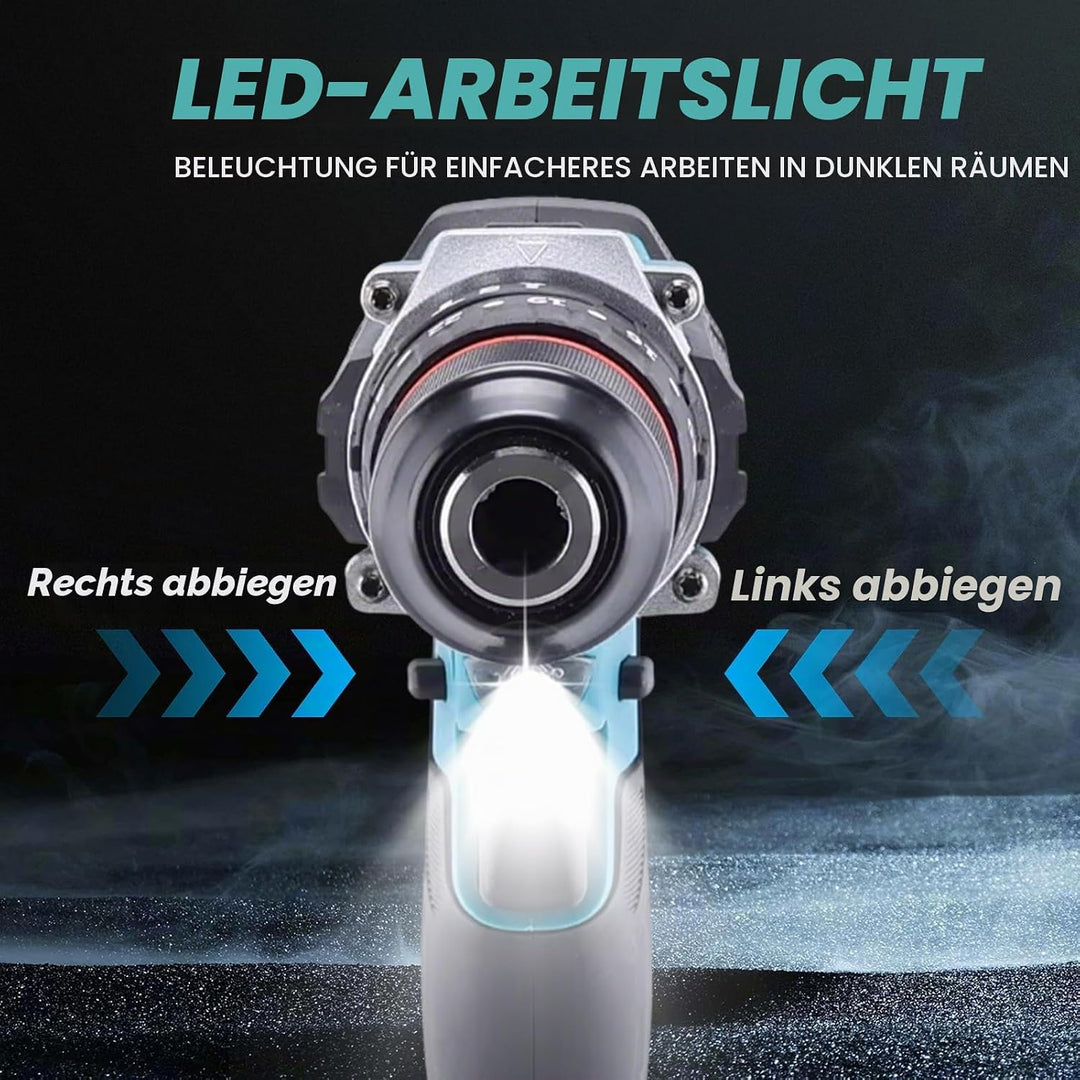 Akku Schlagbohrschrauber Kompatibel mit Makita 18V, 13MM Akku-Bohrschrauber Set mit 24tlg Zubehör, 5