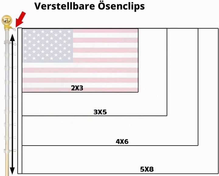 Flags Imp 2,4 m Aluminiumstange mit Kugel 8