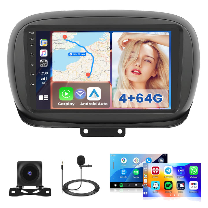 Hikity 4G+64G Autoradio Android 15 für FIAT 500X 2014-2020, 2-DIN-Autostereo mit Wireless Carplay, A