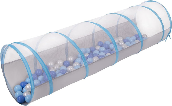 Selonis Pop-Up Tunnel Mit 900 Bälle Für Kinder Krabbel Spieltunnel, Grau-Blau:Babyblau/Blau/Perle