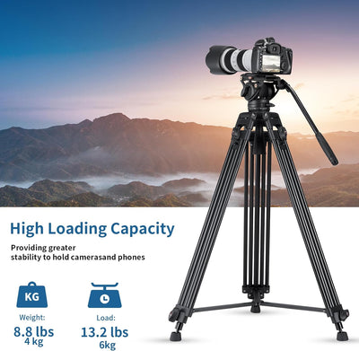 Cayer BV30 Video Tripod, Robust Aluminium Alloy Camera Tripod with 360° Fluid Head, Quick Release Pl