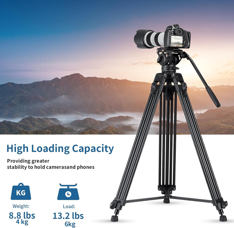 Cayer BV30 Video Tripod, Robust Aluminium Alloy Camera Tripod with 360° Fluid Head, Quick Release Pl