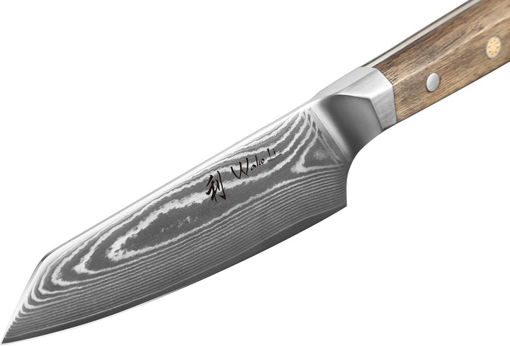 Wakoli Hickory Kiritsuke-Chefmesser 15 cm, 67 Lagen Damaststahl, VG10-Kern | Full-Tang-Konstruktion,