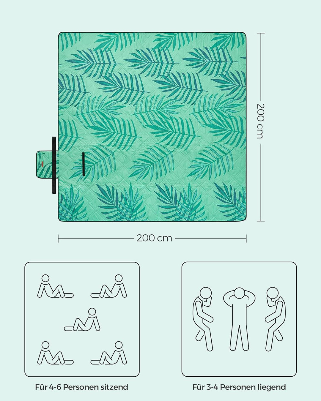 SONGMICS Picknickdecke, 200 x 200 cm, grosser Teppich, für Camping, Park, Garten, Strand, wasserabwe