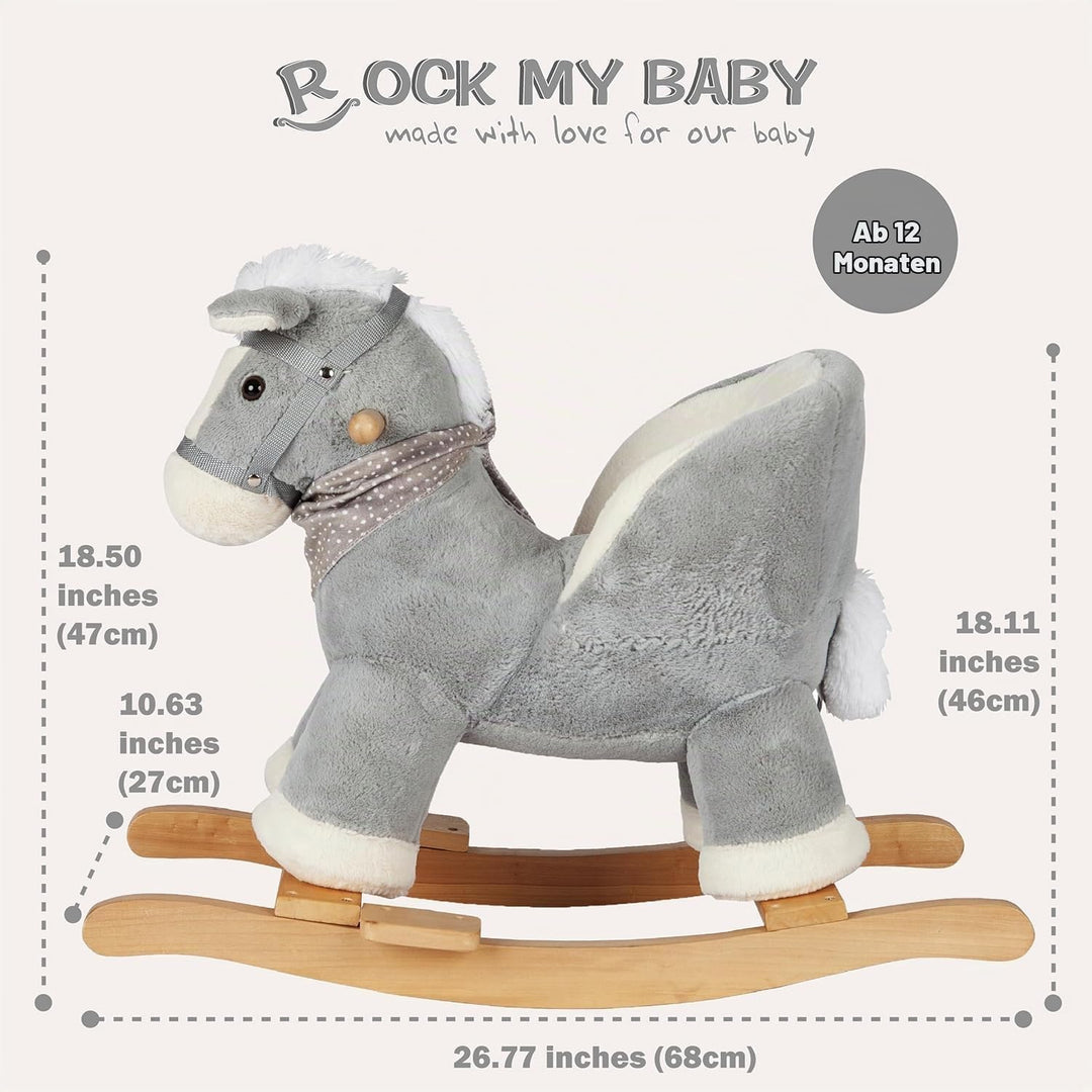 Plüsch Rocking Horse - weicher gefüllter Körper, Sicherheitssitz Stuhl, Holz Rockers, Musikknopf - K