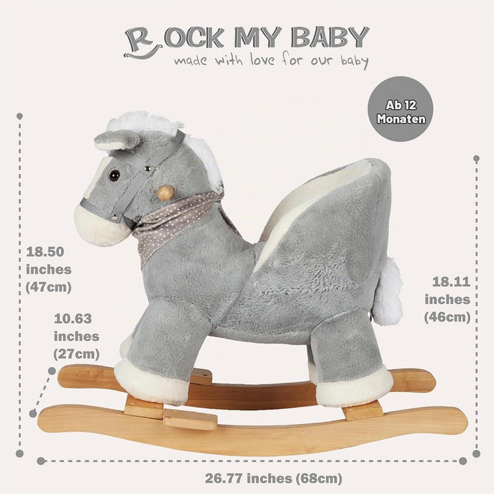 Plüsch Rocking Horse - weicher gefüllter Körper, Sicherheitssitz Stuhl, Holz Rockers, Musikknopf - K