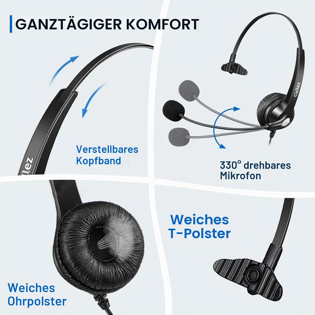 3,5mm Klinke Headset Handy mit Mikrofon Noise Cancelling, USB-C PC Headset mit Kabel für Laptop Mac
