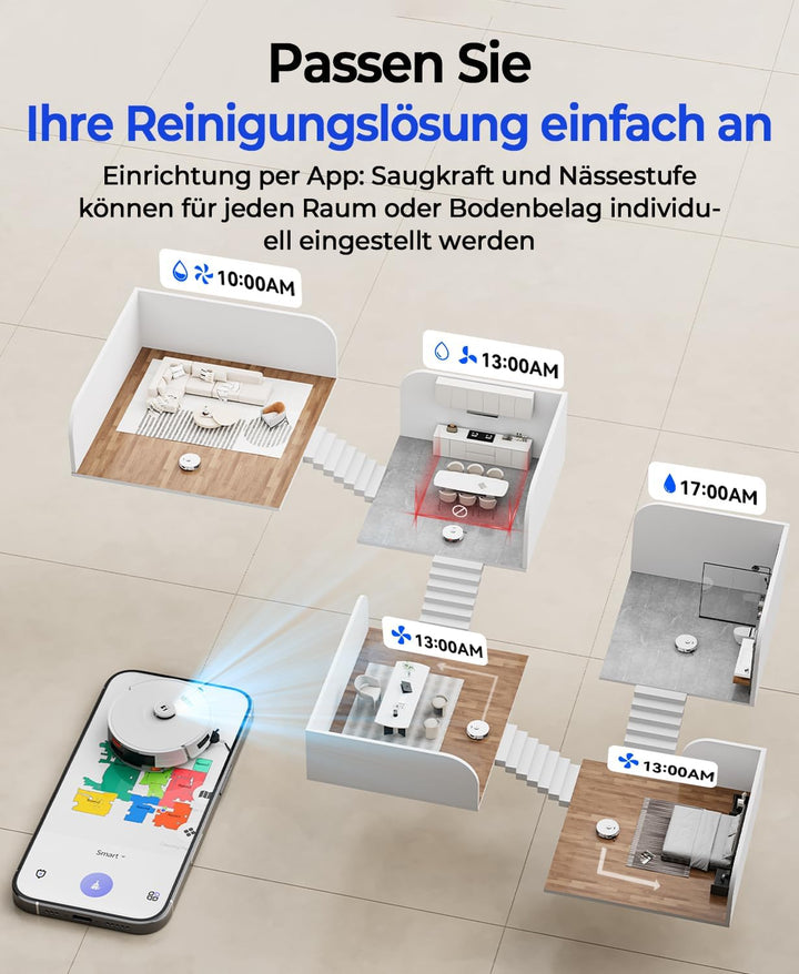 Redkey D8 Saugroboter mit Wischfunktion, 25.000Pa Saugkraft Saugroboter, 4L Staubsauger Roboter mit