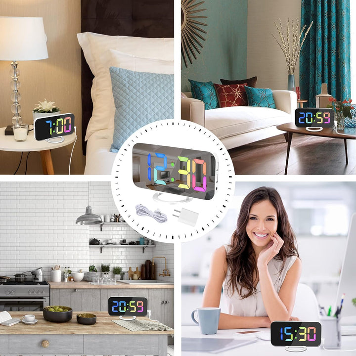 SZELAM Digitaler Wecker, Wecker am Bett, 7 Zoll LED-Spiegelwecker, mit 2 USB-Ladeanschlüssen, Snooze