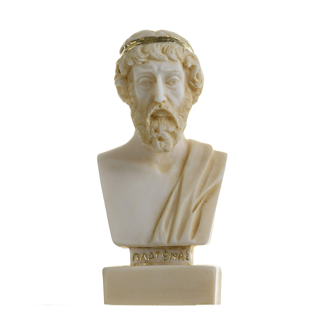 Plato Griechischer Philosophievater Statue Alabaster, handgefertigt, Kopfbüste goldfarben