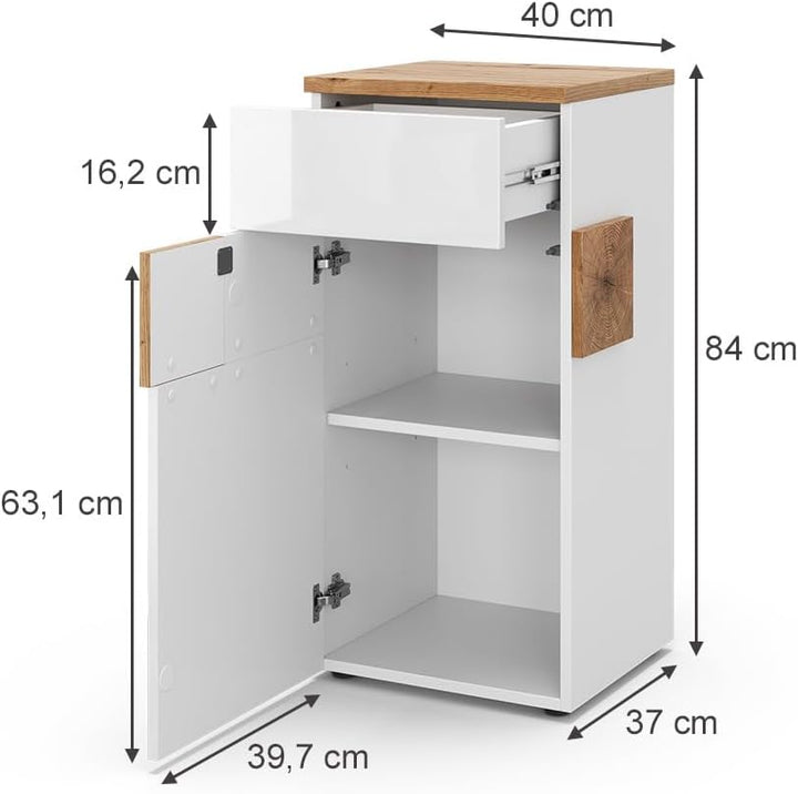 Vicco Midischrank Eden, Weiss Hochglanz/Artisan-Eiche, 40 x 84 cm Weiss Hochglanz Midischrank, Weiss