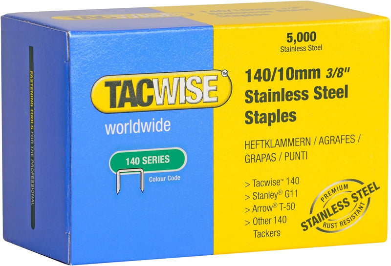 Tacwise 0477 Typ 140/10mm Edelstahl Heftklammern, 5.000 Stück 140/10mm Box mit 5000 Stück, 140/10mm