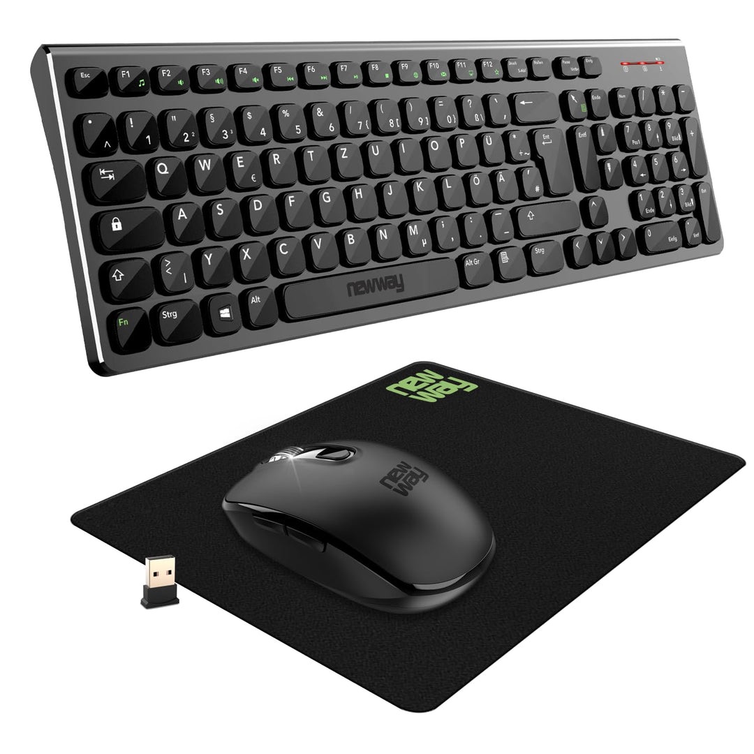 NEWWAY - RF02 Wireless 2,4 GHz Tastatur Maus Pack mit Matte - 105 Tasten 13 Multimedia-Tastenkombina