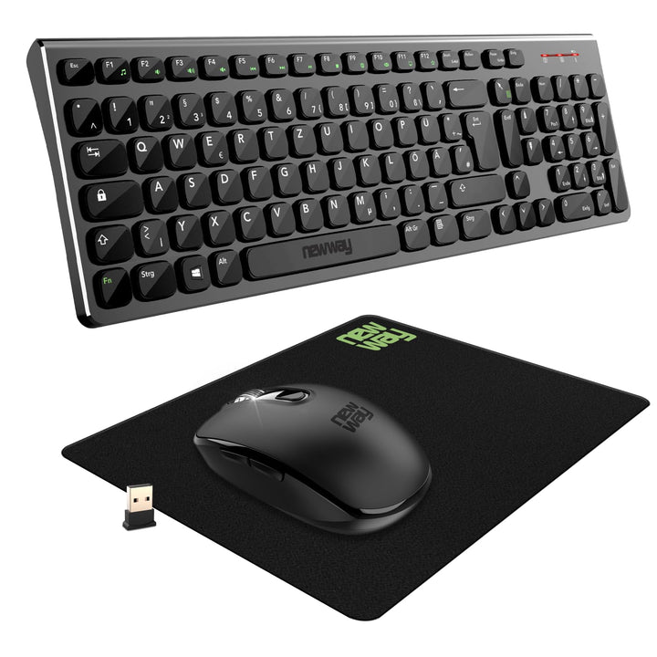 NEWWAY - RF02 Wireless 2,4 GHz Tastatur Maus Pack mit Matte - 105 Tasten 13 Multimedia-Tastenkombina
