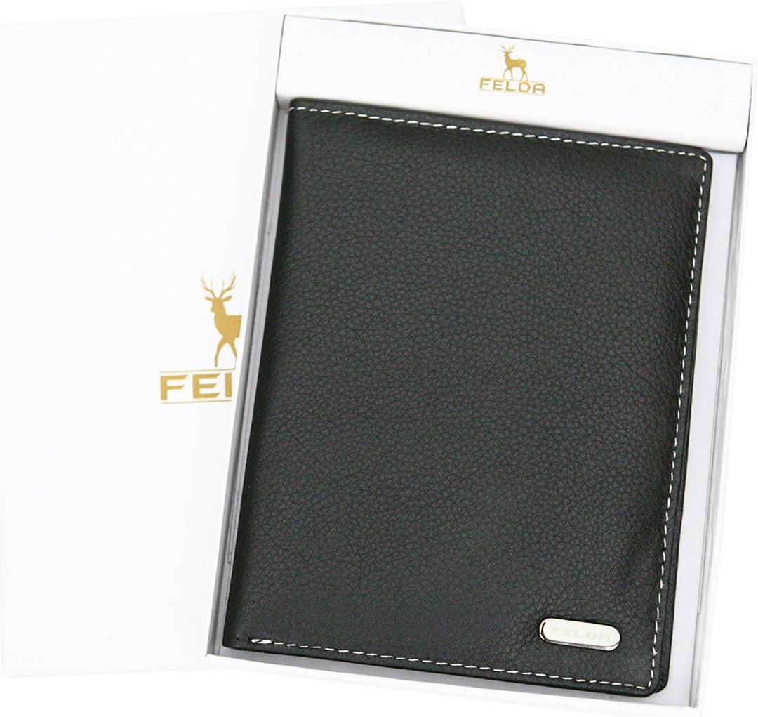 Felda - Reisegeldbörse mit Organizer für Reisepass & Karten - RFID-Blocker - aus Leder - Schwarz Meh