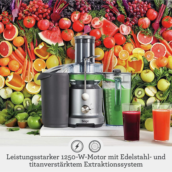 Sage Appliances SJE430 the Nutri Juicer Cold, Entsafter, Gebürstetes Edelstahl Entsafter mit 2 Gesch